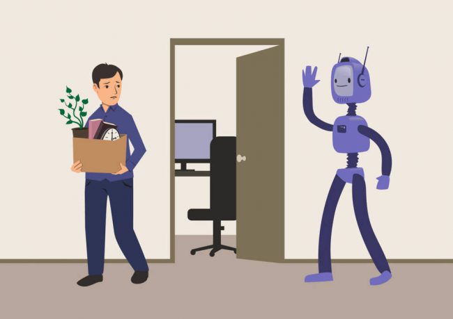 office-worker-fired-from-his-job-replacement-of-jobs-by-robots-with-artificial-intelligence-a-man-with-a-cardboard-box-leaves-workplace-unemployment-concept-vector-illustration